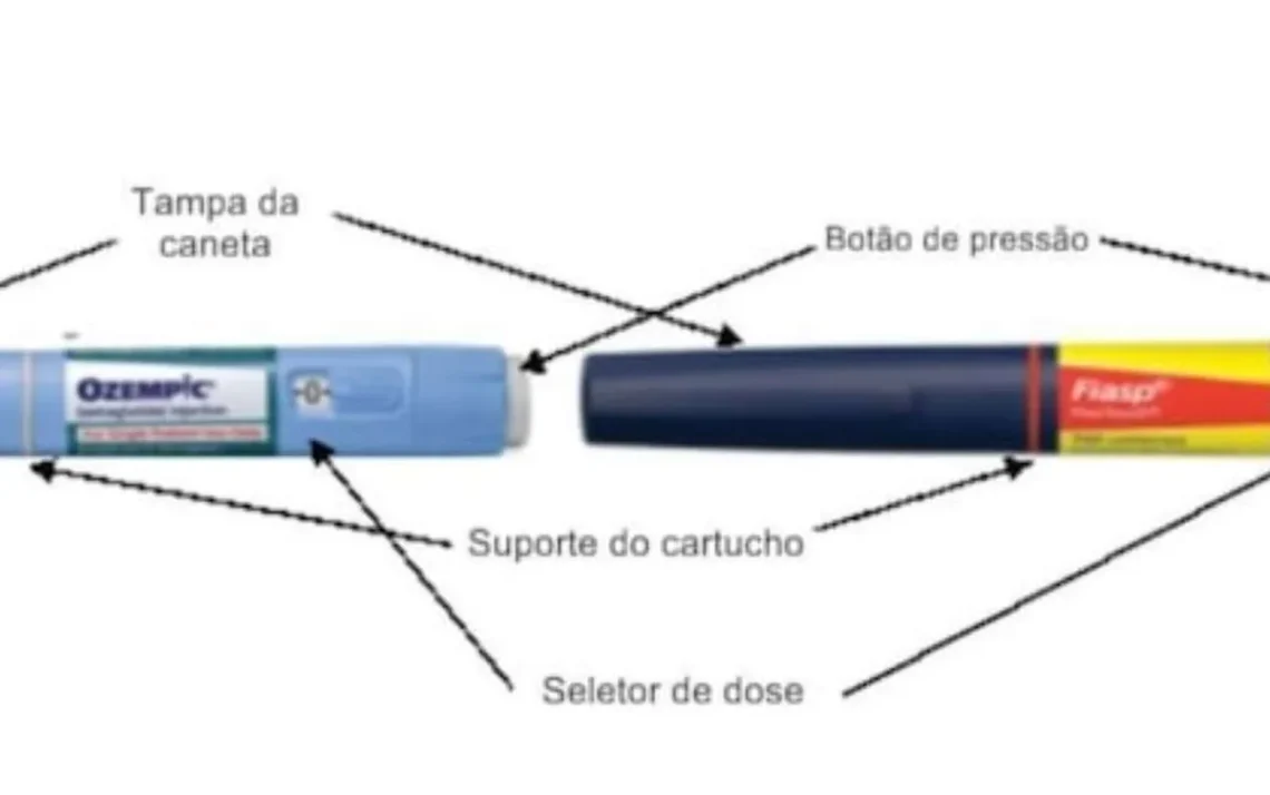 Canetas de insulina estão sendo reencapadas para simular a caneta do Ozempic Foto: Divulgação/Novo Nordisk / Estadão Canetas de insulina estão sendo reencapadas para simular a caneta do Ozempic Foto: Divulgação/Novo Nordisk / Estadão - Todos os direitos: @ Terra